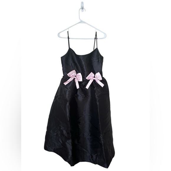 Lulus Classy Aesthetic Taffeta Dress Size M Black Pink Bow Midi Dress Pockets - Picture 4 of 15